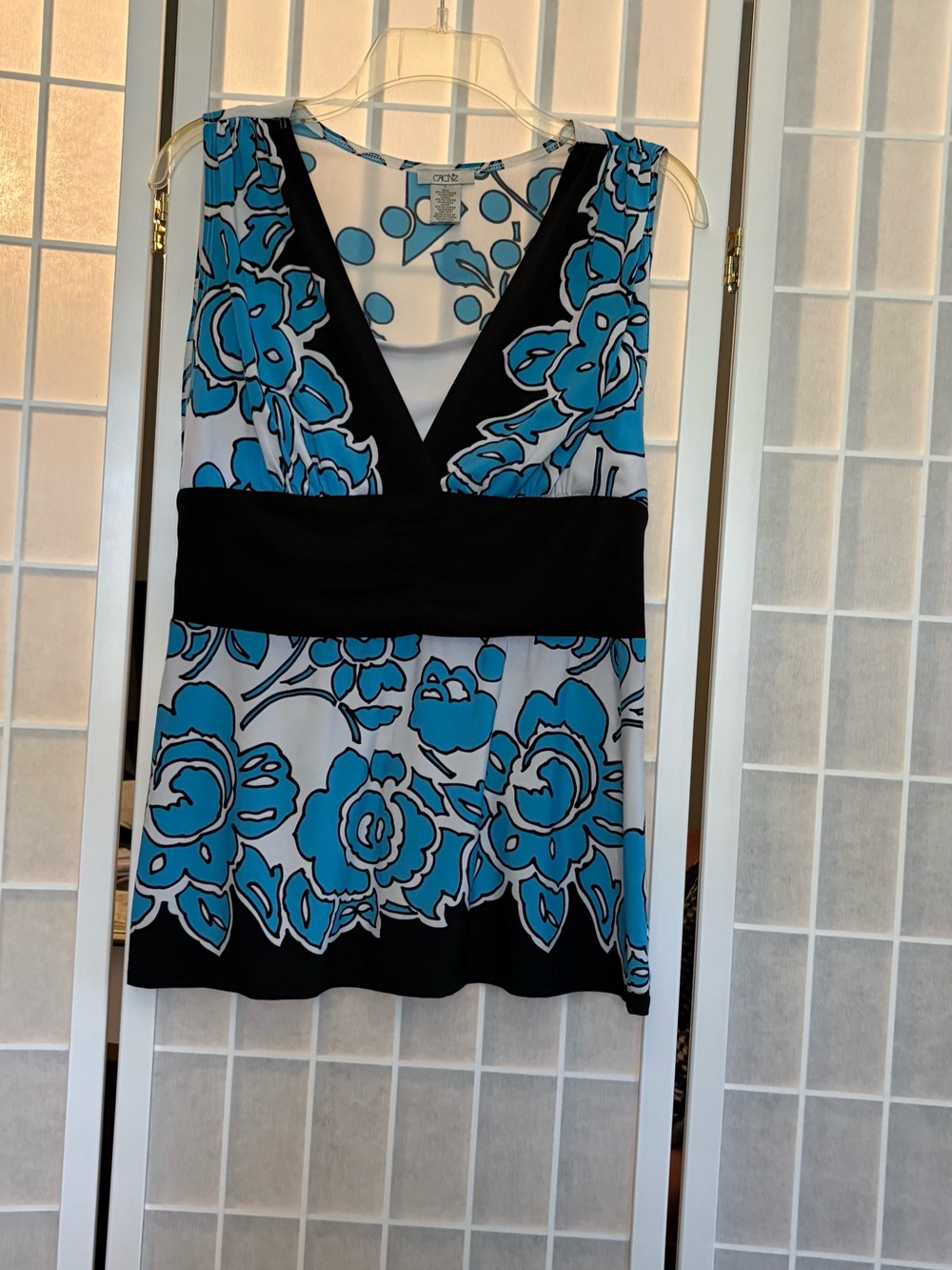 Cache Black and Blue Floral V-Neck Tank
